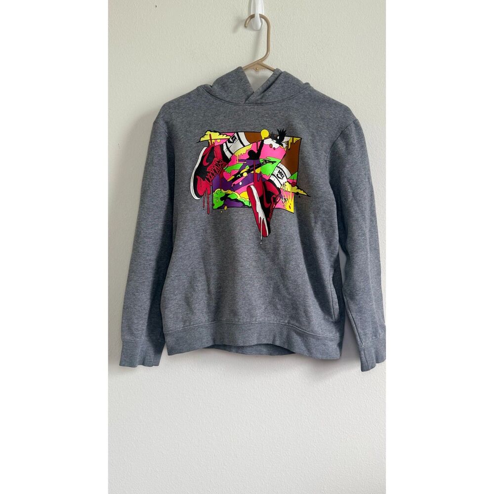 Jordan Youth XL 13-16 Gray Pullover Hoodie Jumpman Sneaker Graphic Nike